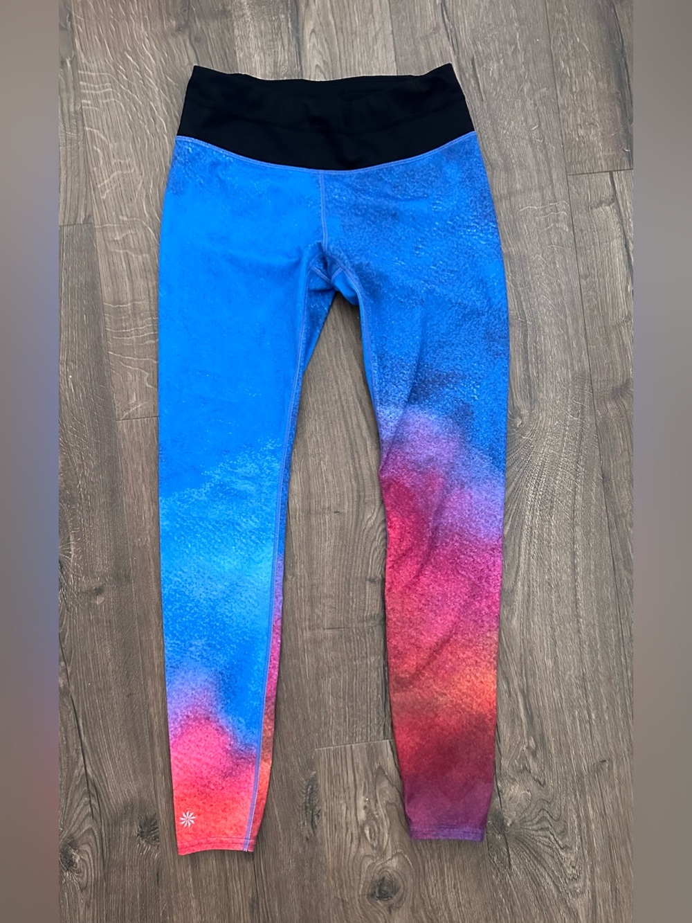 Athleta Blue to Pink Ombre Leggings with Black Waistband